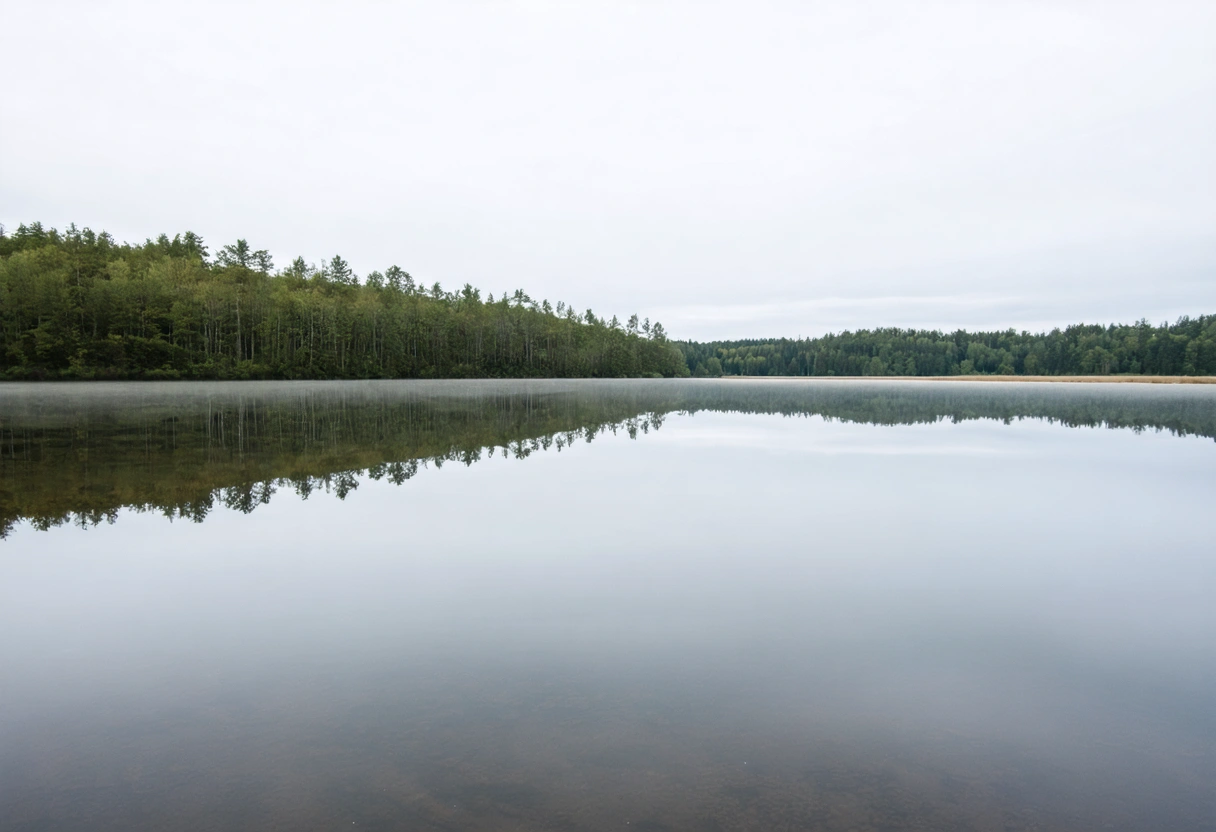 Weite Landschaft eines deutschen Nationalparks mit Wasser und Bäumen