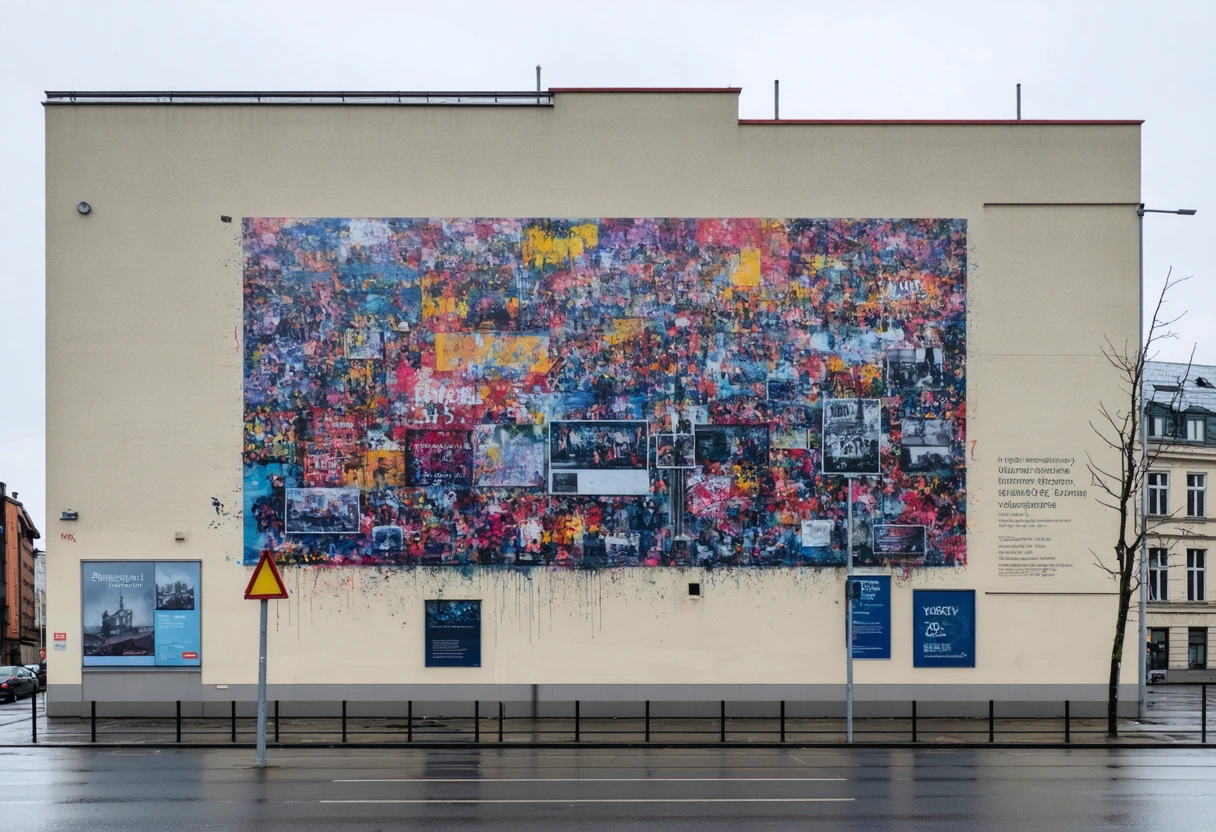 Farbenfrohes Wandgemälde an einer Hauswand in einer deutschen Stadt
